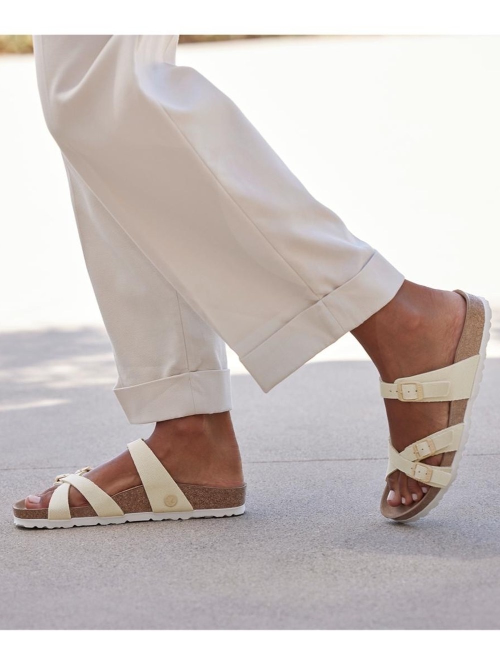 NWT Birkenstock Textured Vegan Natural Canvas Two-Strap Sandal
